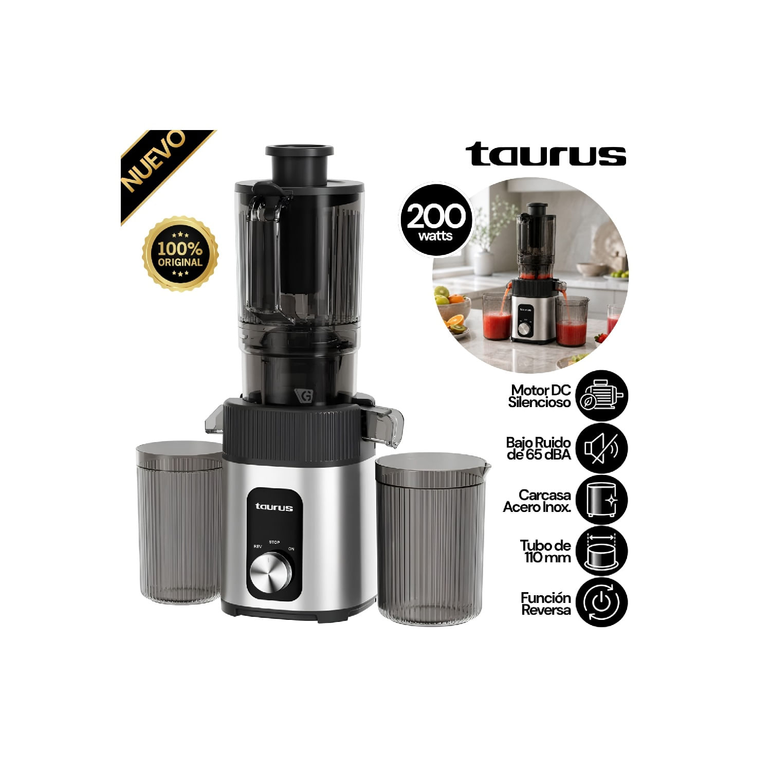 Extractor de Jugos de Prensado en Frio Mod. Slow Juicer