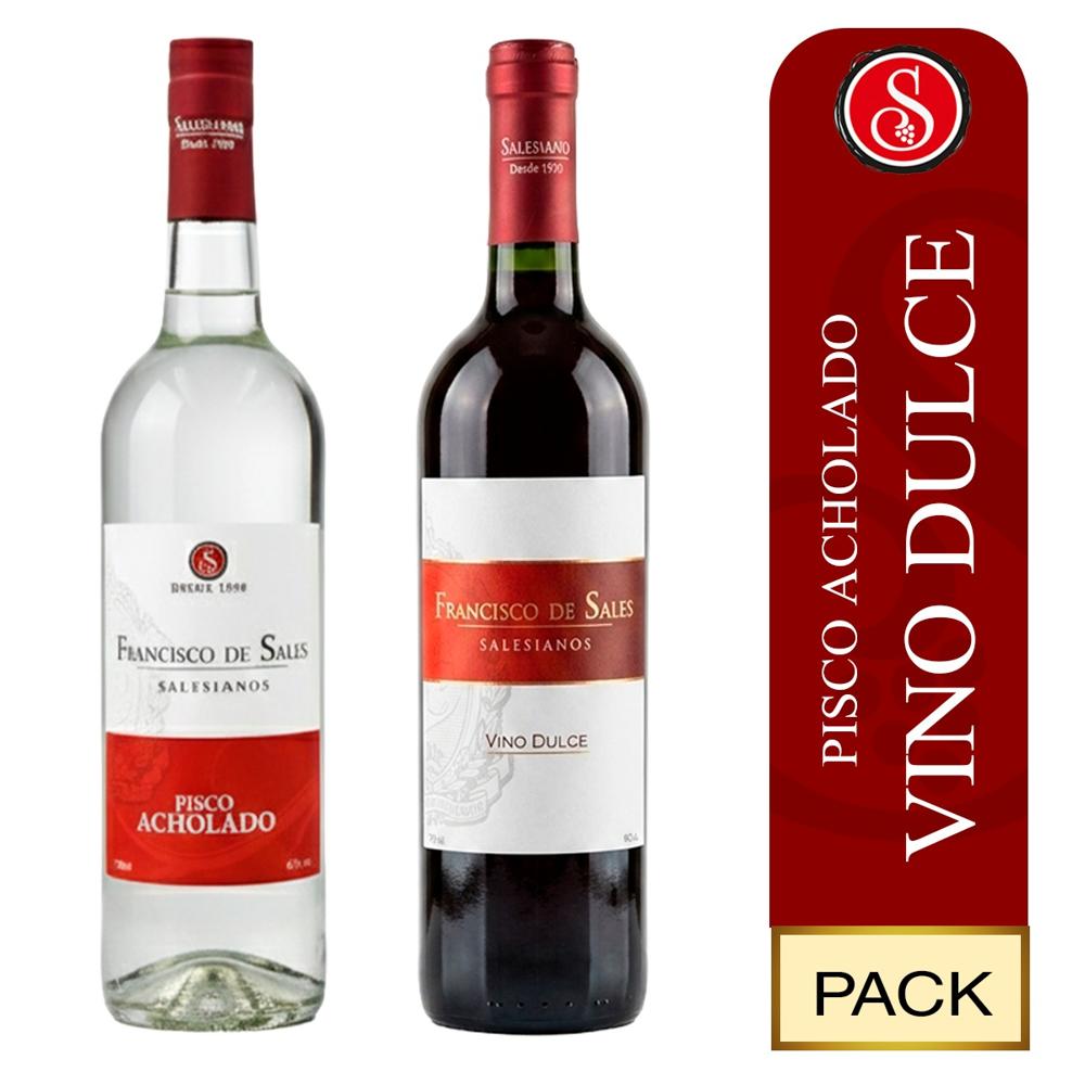Pack Pisco Acholado x 700 ml y Vino Dulce x 750 ml Pack 2 Unidades