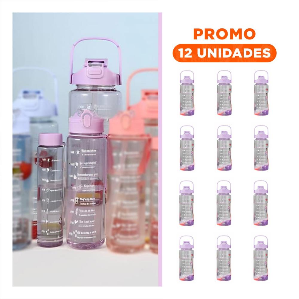 Pack12 Contenedor Trio Transparente Lila Doble Pared Conserva Temperatura