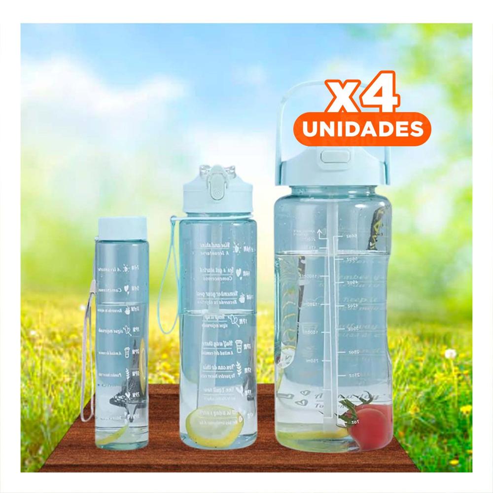 Pack4 Envase Trio Transparente Celeste Claro Doble Pared Conserva Temperatura YPapel Regalo