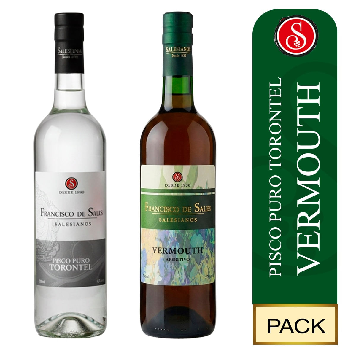 Pisco Torontel Francisco de sales x 700 ml y Vino Vermouth x 750 ml.