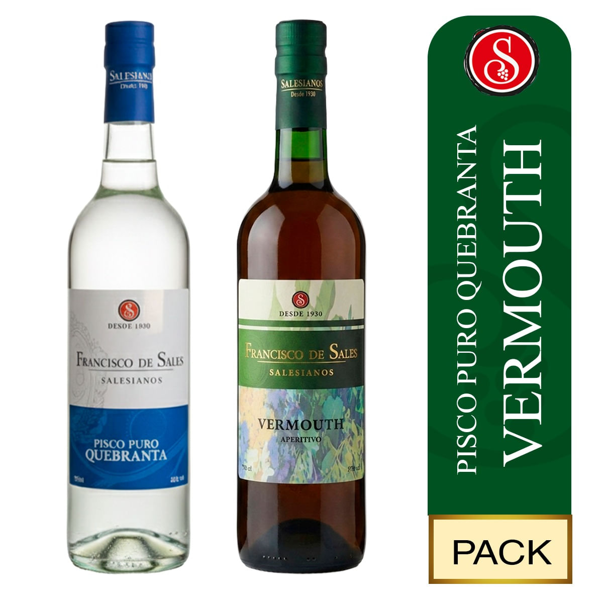 Pisco Quebranta x 700 ml y Vino Vermouth x 750 ml Pack 2 Unidades
