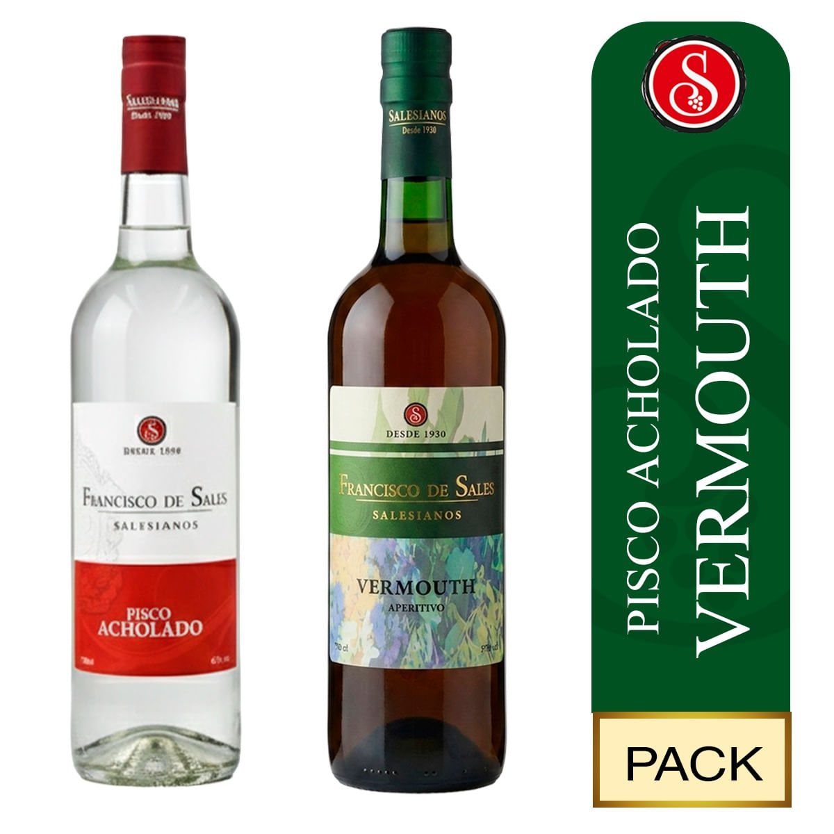 Pisco Acholado x 700 ml y Vino Vermouth x 750 ml Pack 2 Unidades