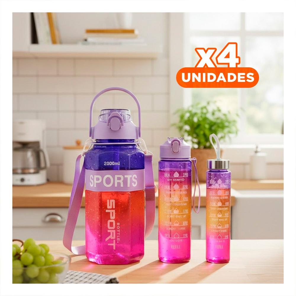 Pack4 Contenedor Trio Transparente Morado Rojo y Fucsia Mantiene Bebidas YRegalo Sticker