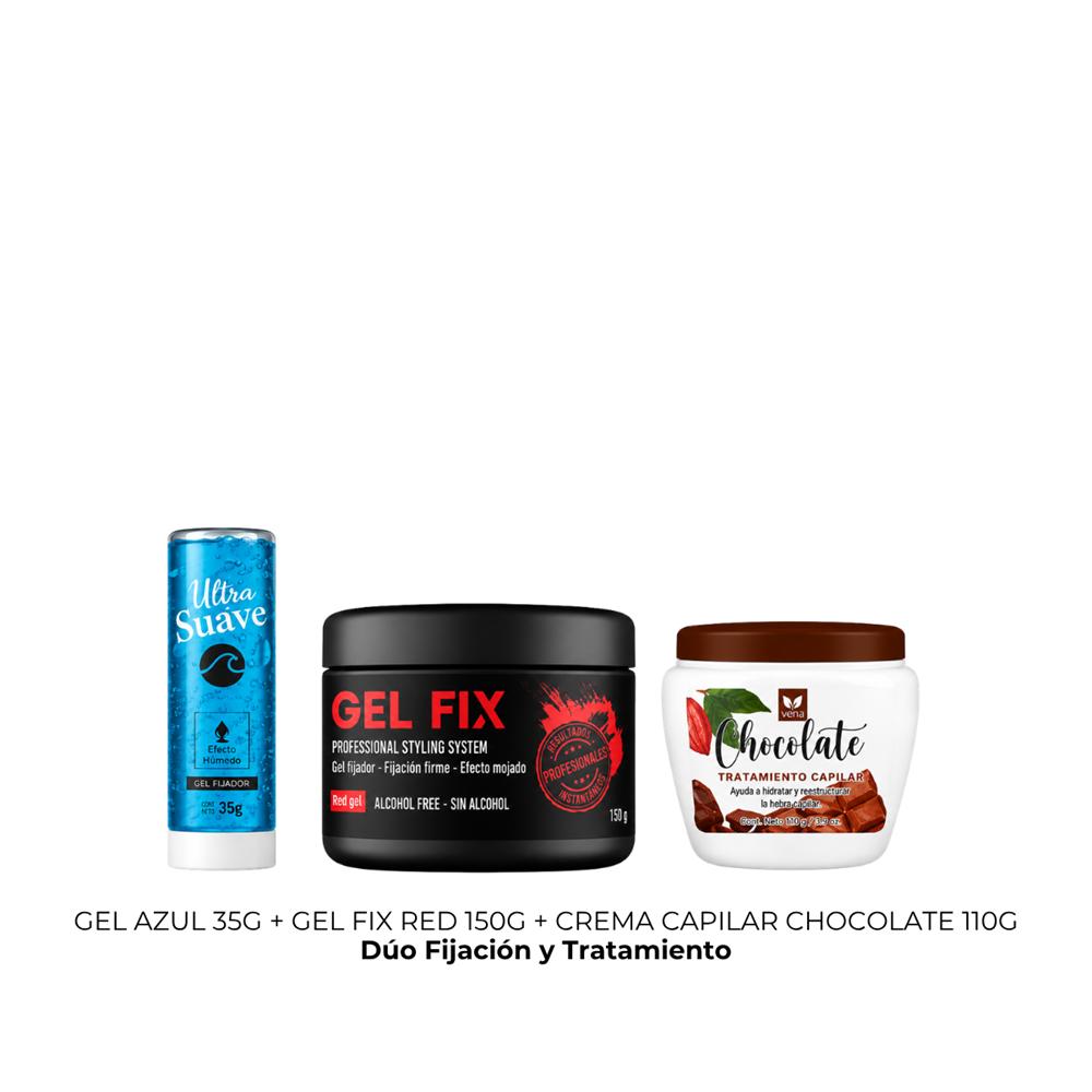 GEL AZUL TUBO 35G más GEL FIX RED 150G más CREMA TRAT CAPILAR CHOCOLATE 110G