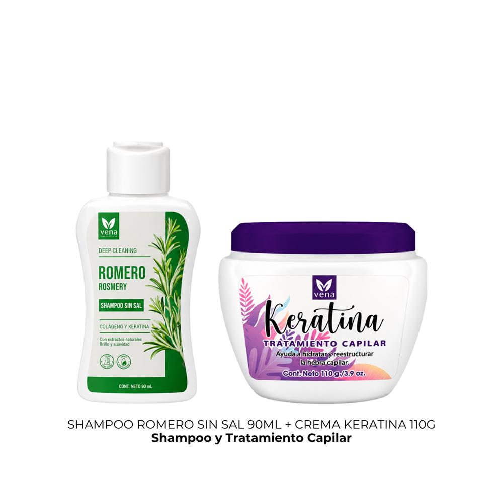 SHAMPOO ROMERO SIN SAL 90ML más CREMA TRAT CAPILAR KERATINA 110G