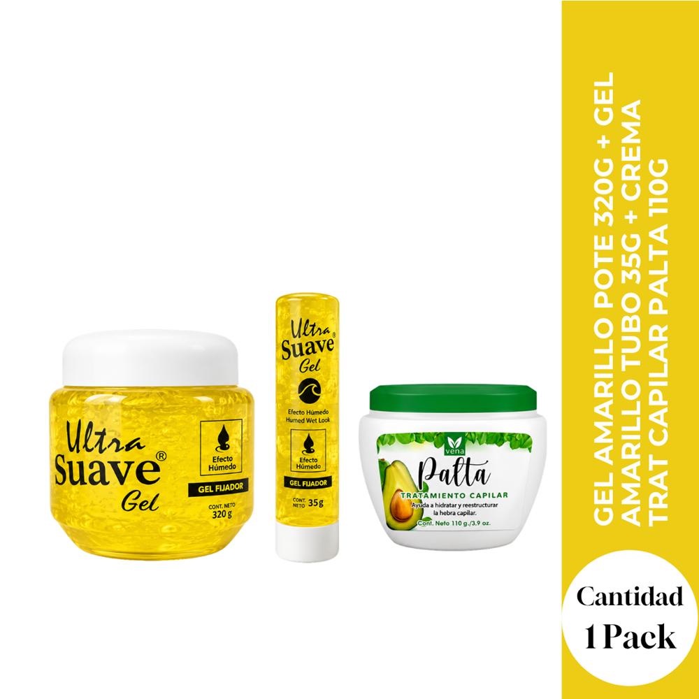 GEL AMARILLO POTE 320G más GEL AMARILLO TUBO 35G más CREMA TRAT CAPILAR PALTA 110G