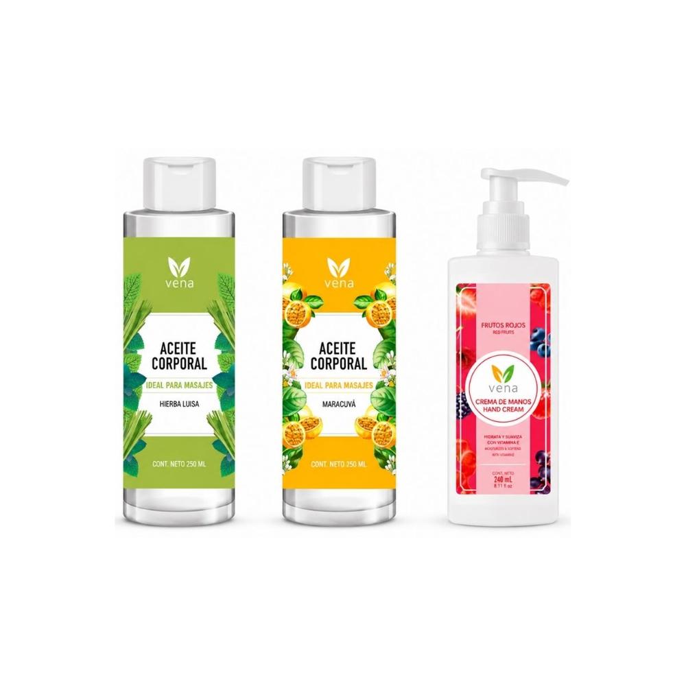 ACEITE CORP. HIERBA LUISA 250ML más ACEITE MARACUYA 250ML más CREMA DE MANOS 240GR