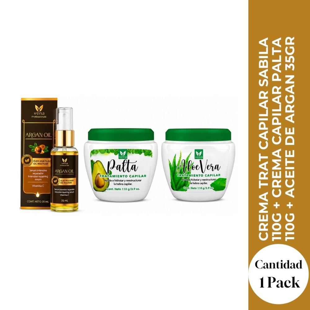 CREMA TRAT CAPILAR SABILA 110G más CREMA CAPILAR PALTA 110G más ACEITE DE ARGAN 35GR