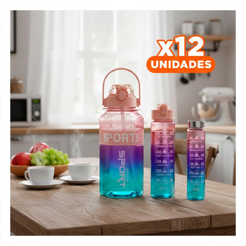 Pack12 Recipiente Trio Transparente Rosado Claro Morado y Verde con Tapa YRegalo Sticker