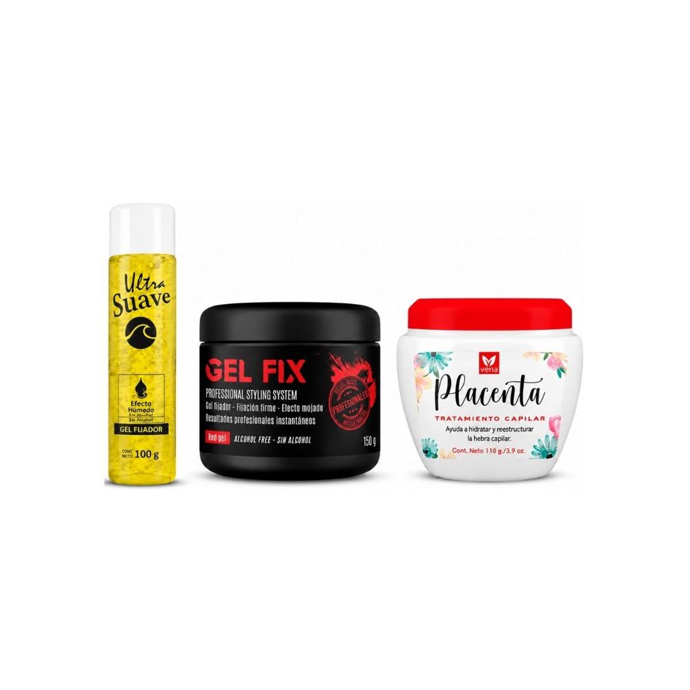 GEL AMARILLO TUBO más GEL FIX RED 150G más CREMA TRAT CAPILAR PLACENTA 110G