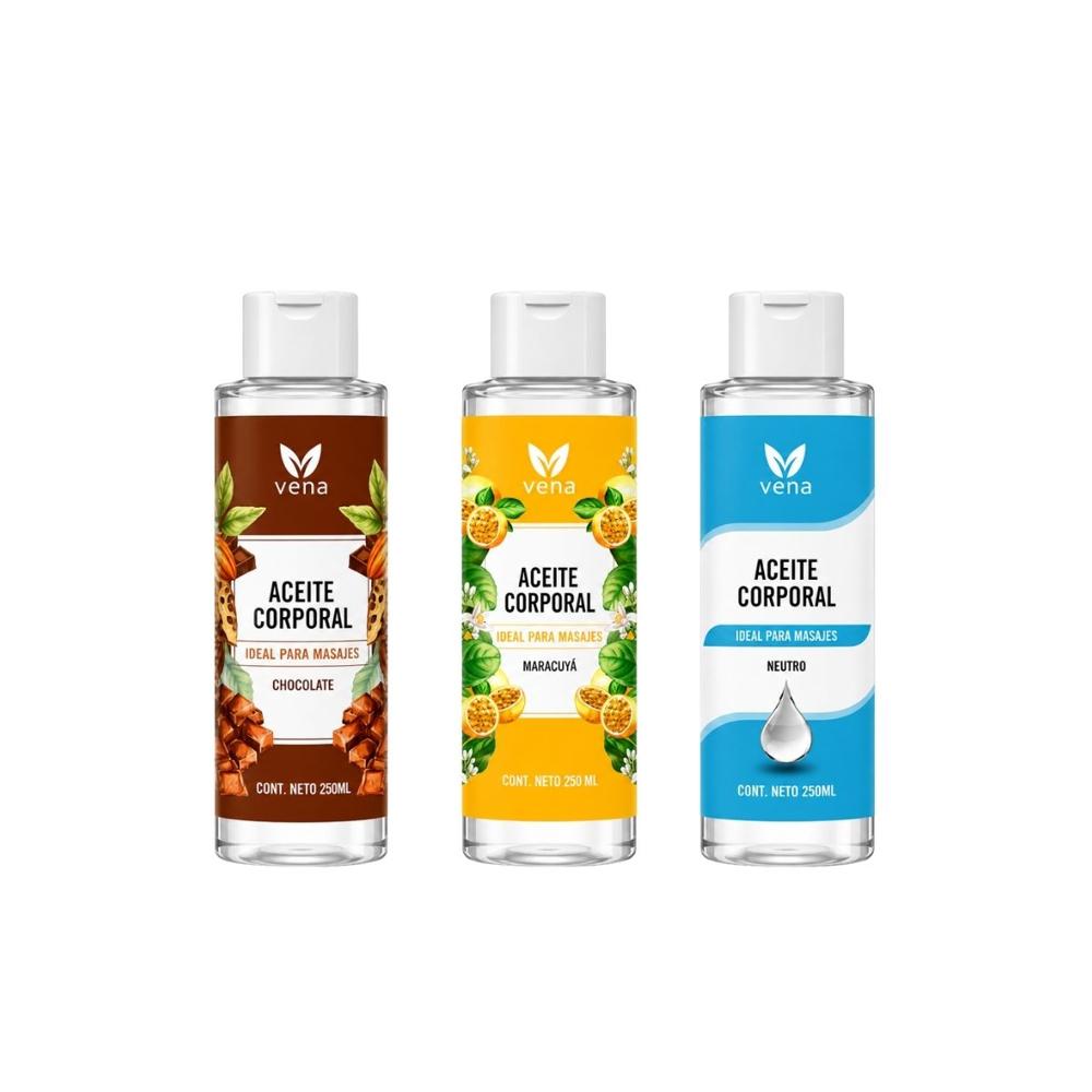 Kit Aceite Corporal Chocolate más Maracuyá más Neutro VENA - Nutrición e Hidratación Total