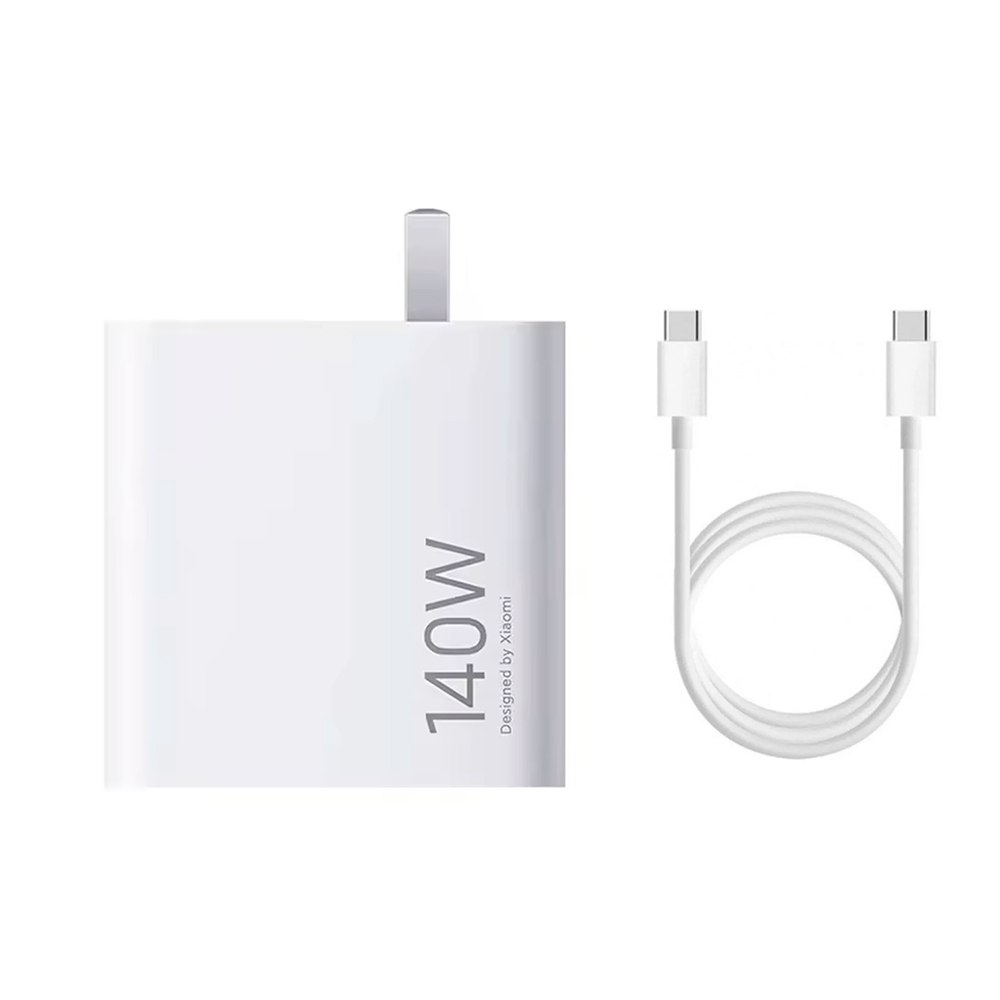 Cargador de Pared Xiaomi 140W GaN Triple Port 1A2C Carga Rápida Cable 6A C-C Blanco