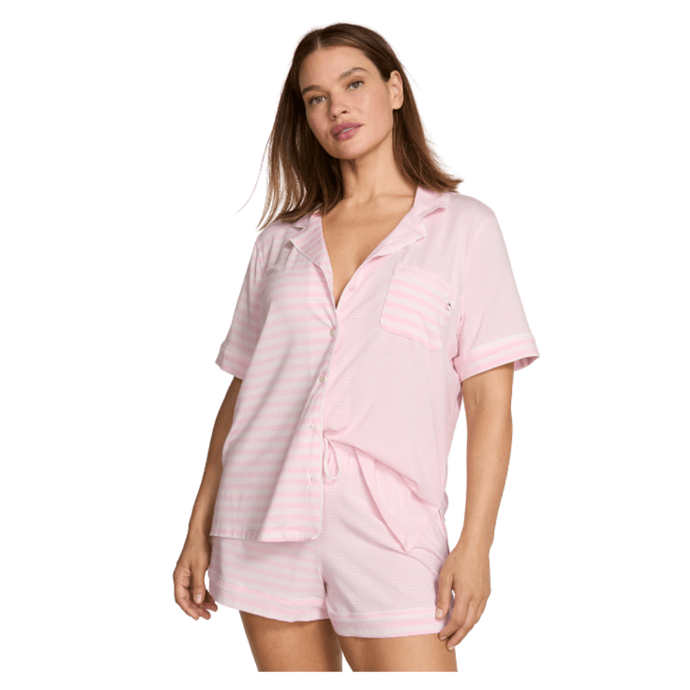 SET PIJAMA VICTORIA SECRET RAYAS CORTO ROSA TALLA L