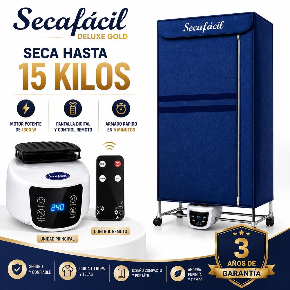Secadora de ropa Portátil SecaFácil Deluxe GOLD 15 kg con Control Remoto 1300w