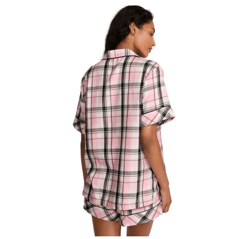 PIJAMA CORTA VICTORIA SECRET DE FRANELA ROSA CUADROS TALLA L