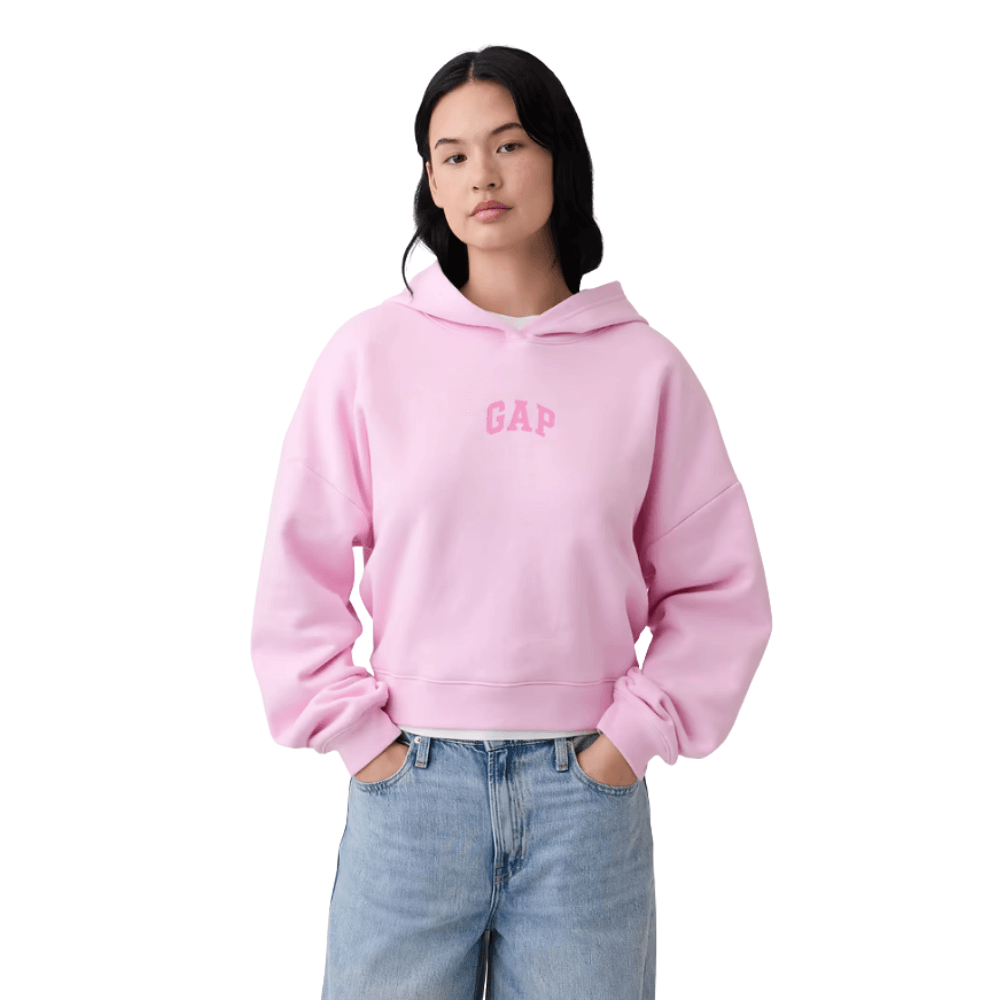 POLERA HOODIE GAP RELAXED CON CAPUCHA CROPPED ROSA TALLA L