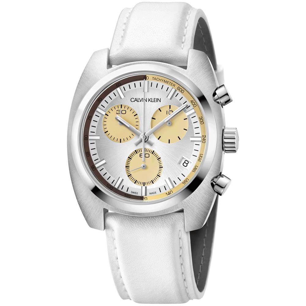 Reloj para Hombre Calvin Klein Achieve K8W371L6 Suizo Fecha Cronómetro Correa de Cuero Blanco