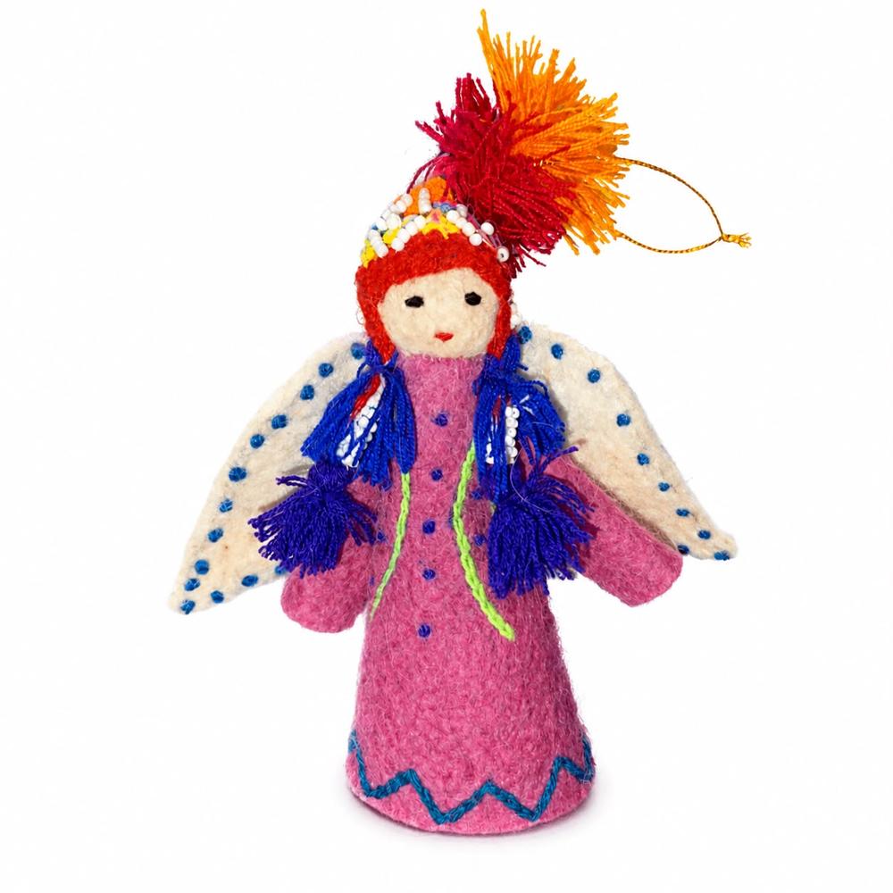 ANGELITO DE FIELTRO BORDADO ECOALPACA DECORATIVO CON FIELTRO BABY ALPACA MORADO