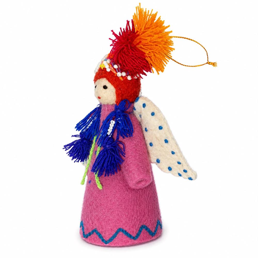 ANGELITO DE FIELTRO BORDADO ECOALPACA DECORATIVO CON FIELTRO BABY ALPACA FUCSIA