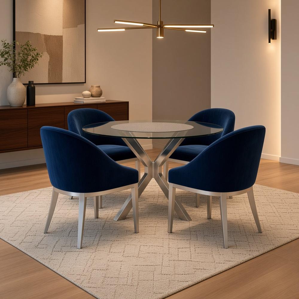 Juego de Comedor Celeste Moderno 4 Sillas con Base de Acero y Vidrio TU MESITA