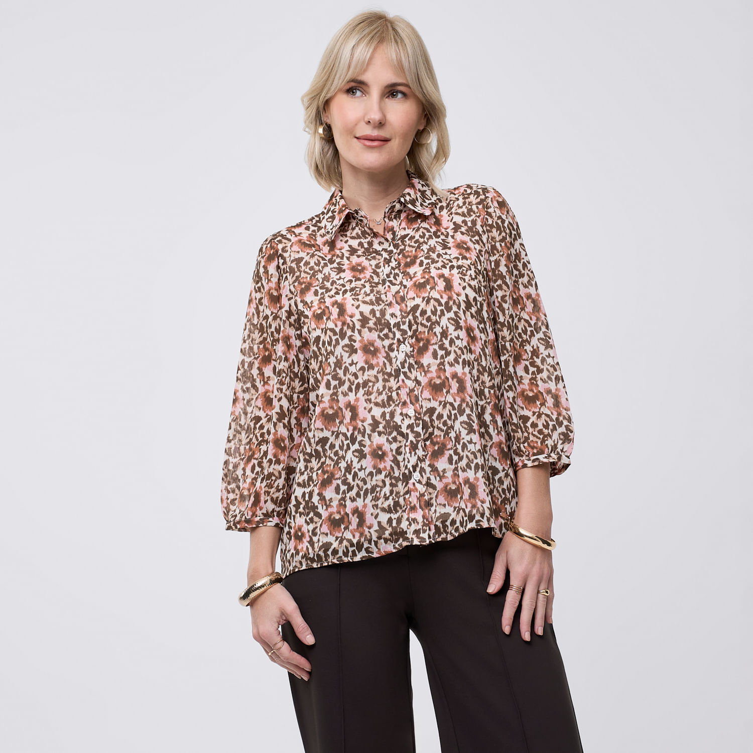 Blusa Mujer Abu Zafin Manga 3/4 Café M