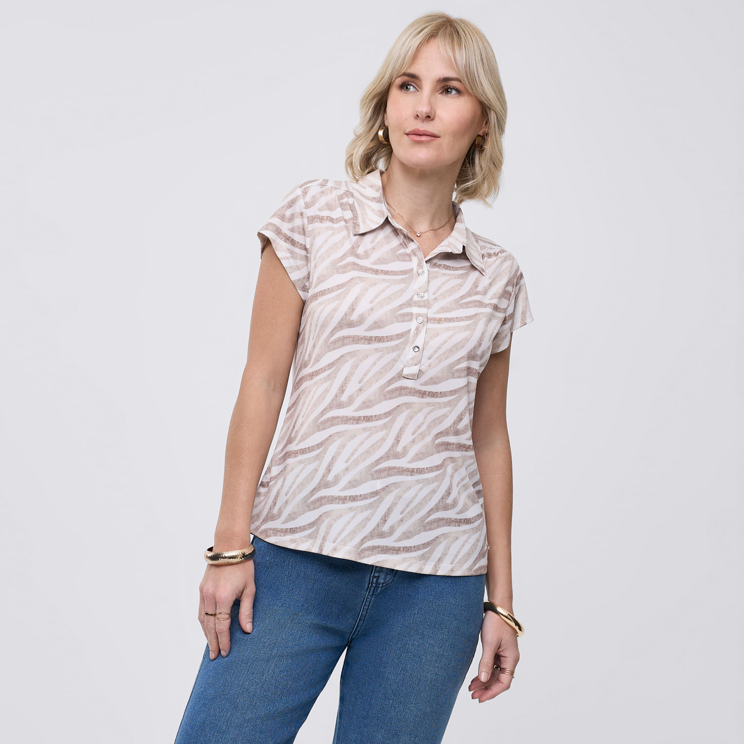 Polo Mujer Cuello Zafin Manga Corta Crema L
