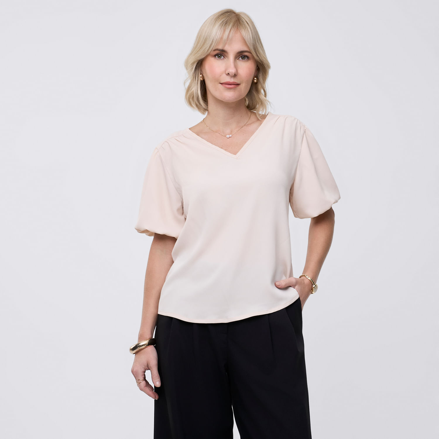 Blusa Mujer Bubble Zafin Manga Corta Crema L