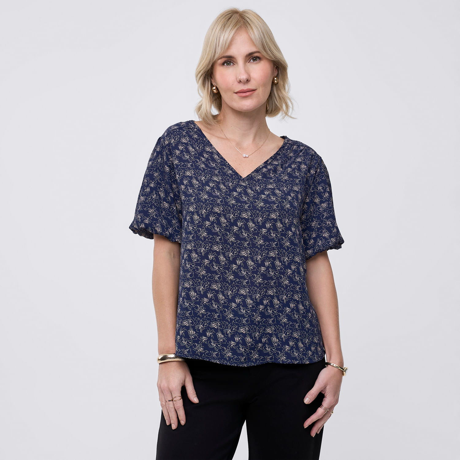 Blusa Mujer Bubble Zafin Manga Corta Azul Marino M