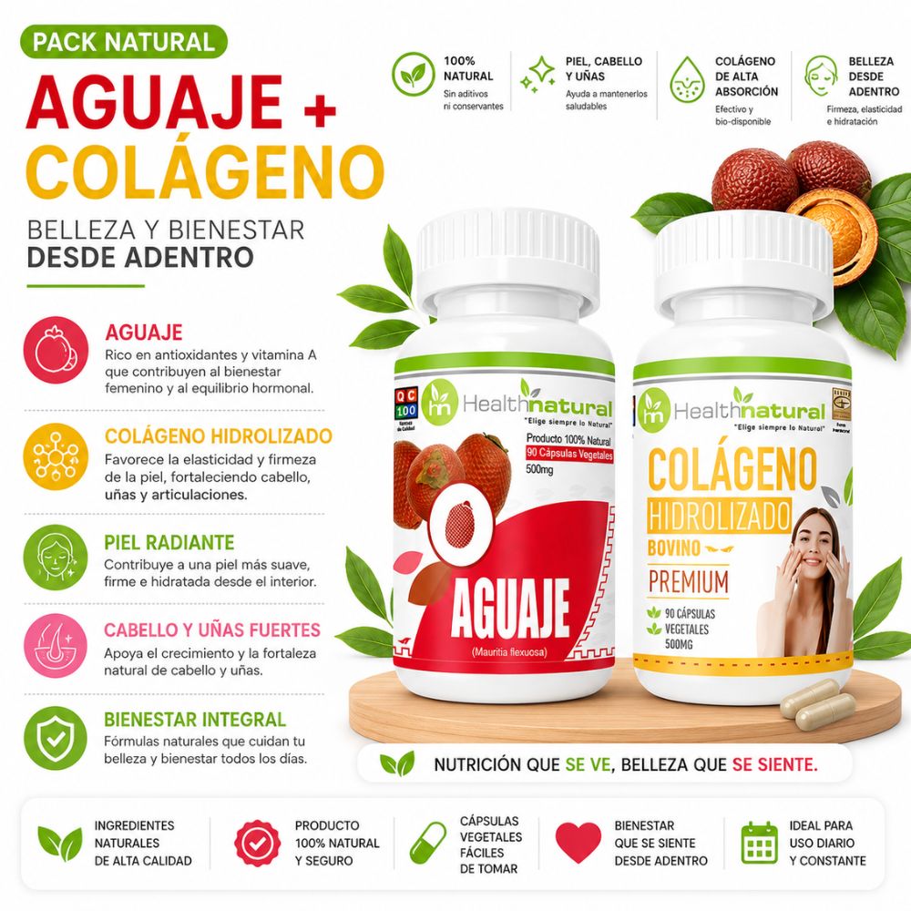 AGUAJE HEALTHNATURAL 500MG Y COLÁGENO HIDROLIZADO HEALTHNATURAL 500MG