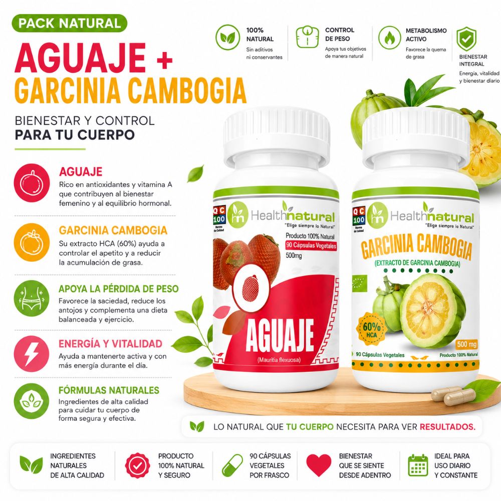 AGUAJE HEALTHNATURAL 500MG Y GARCINIA CAMBOGIA HEALTHNATURAL 500MG