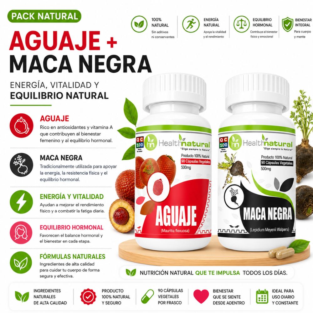 AGUAJE HEALTHNATURAL 500MG Y MACA NEGRA HEALTHNATURAL 500MG
