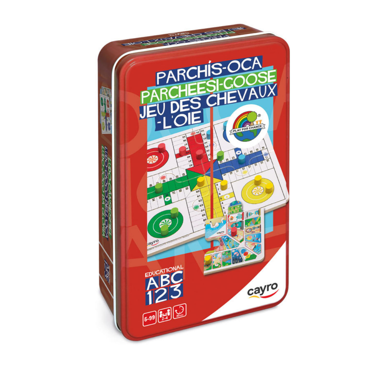 Juego De Mesa 2 En 1 Ludo Parchís Y Oca En Caja De Metal Travel Size Cayro