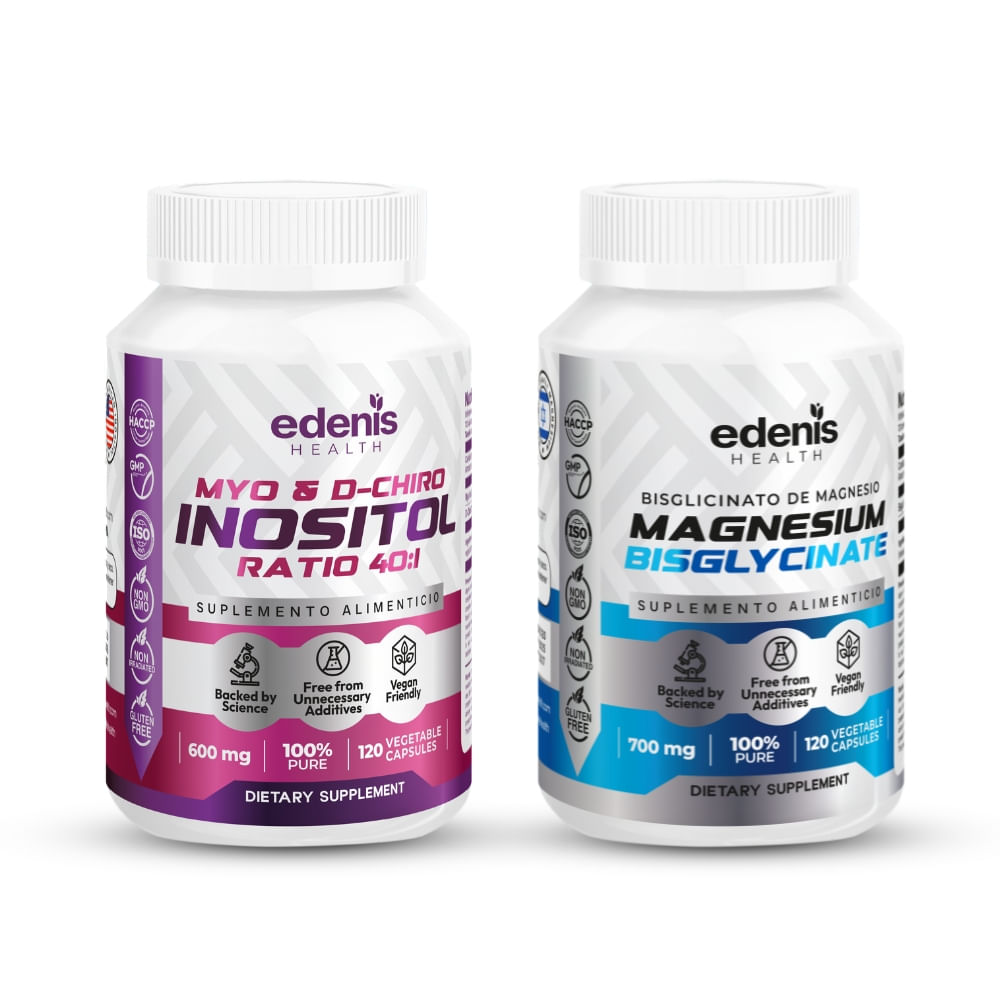 Pack Myo y D-Chiro Inositol Bisglicinato de Magnesio Edenis Health 120 Cápsulas