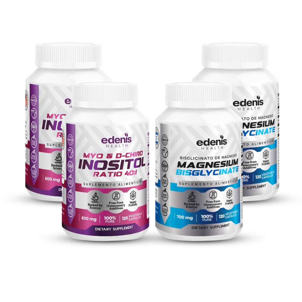 Pack 2 Myo y D-Chiro Inositol Bisglicinato de Magnesio Edenis Health 120 Cápsulas