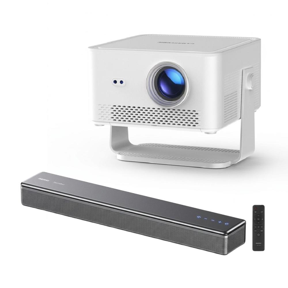 Combo Proyector Magcubic HY450 MAX 1100 Ansi Lúmenes + Barra de Sonido 2.1 Canales Remax RTS-20 80W