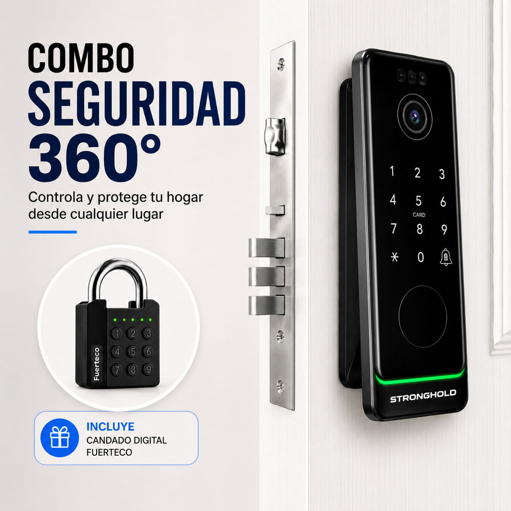 COMBO SEGURIDAD Cerradura Digital LUX con Cámara y video Más Candado