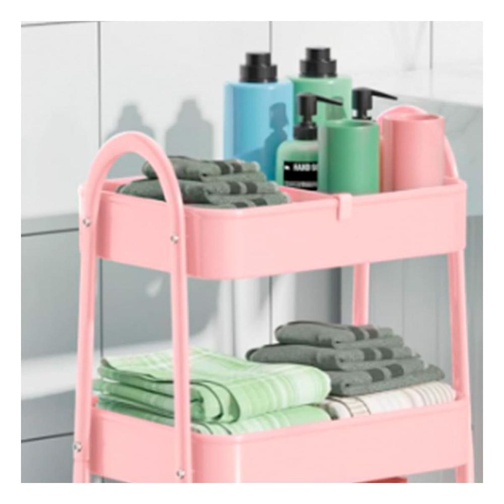 Repisa ligera 3 niveles con ruedas y asas metal rosado para habitacion Y Regalo Sticker