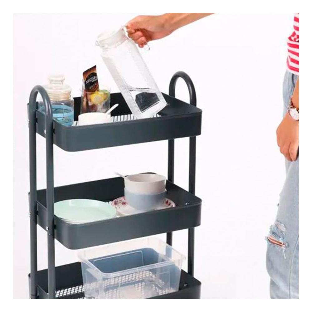 Mueble movil 3 niveles con ruedas y asas metal negro para espacios reducidos Y notas