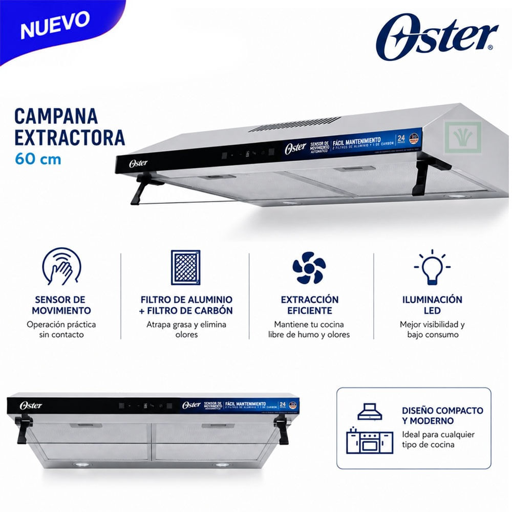 Campana Extractora Digital 24 Pulgadas Oster Inox OSPRHC24LSS