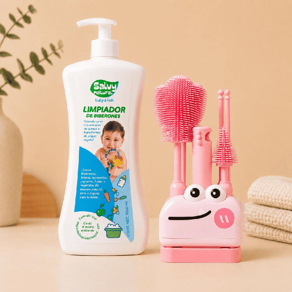 Set de Cepillos para Biberones Rosado Limpiador Salvy Natural 1 Litro