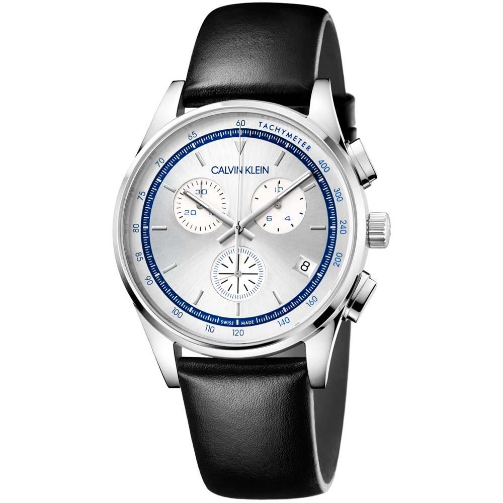 Reloj para Hombre Calvin Klein Completion Chrono KAM271C6 Suizo Zafiro Fecha Cronómetro Cuero Negro