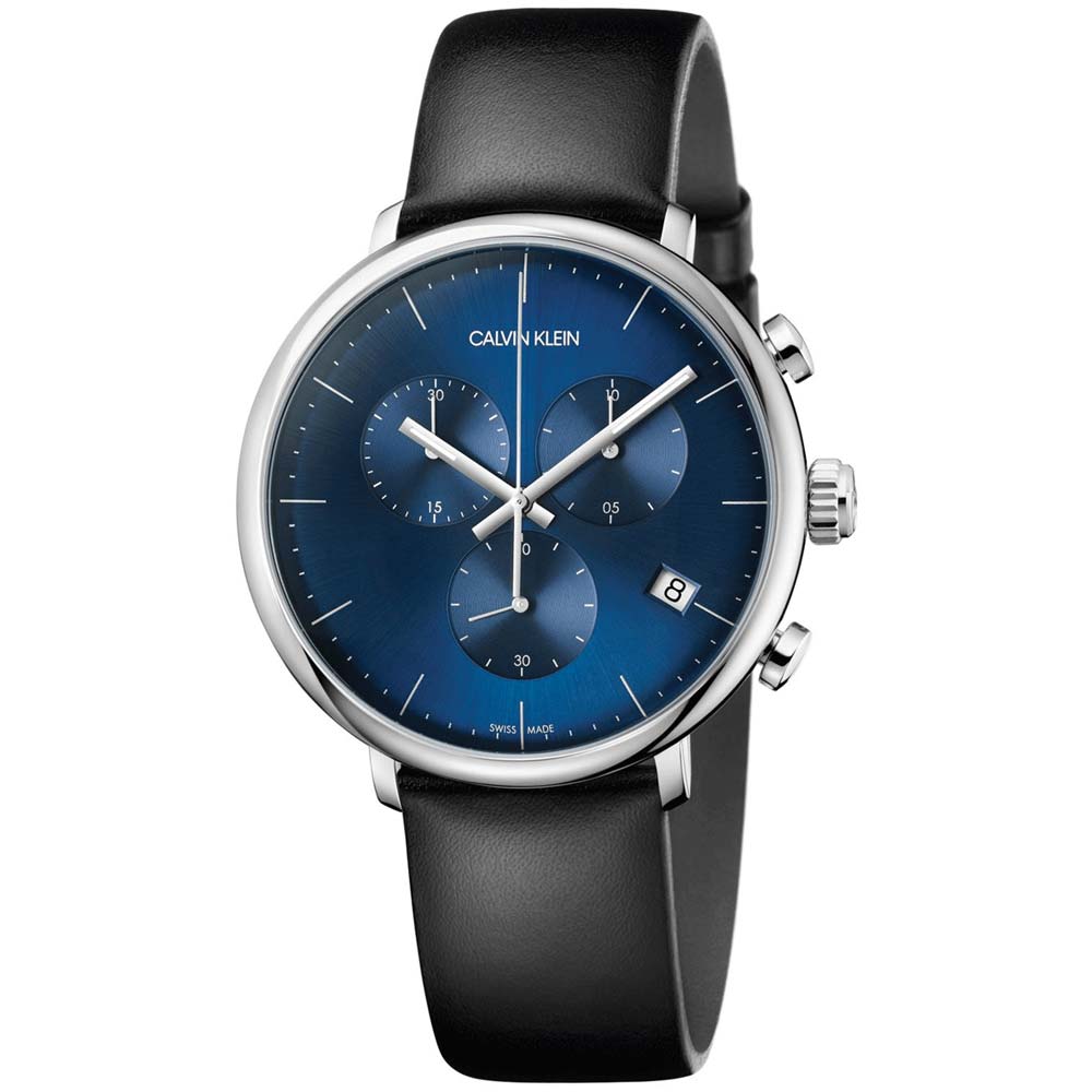 Reloj para Hombre Calvin Klein High Noon K8M271CN Suizo Fecha Cronómetro Cuero Negro Dial Azul