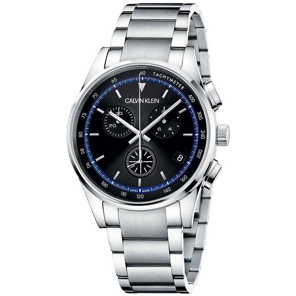Reloj para Hombre Calvin Klein Completion Chrono KAM27141 Suizo Zafiro Fecha Cronómetro Dial Negro