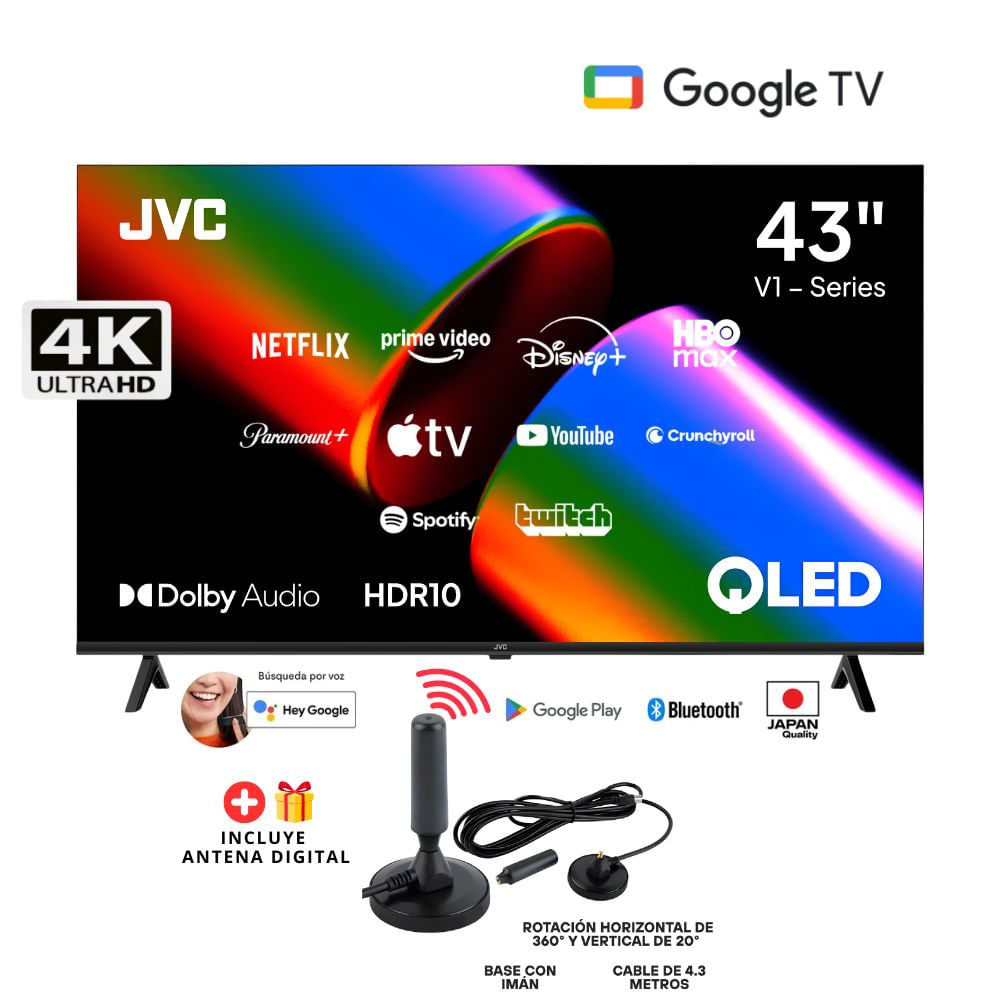 TELEVISOR JVC 43 QLED UHD 4K GOOGLE TV LT-43KB758 - Antena Digital