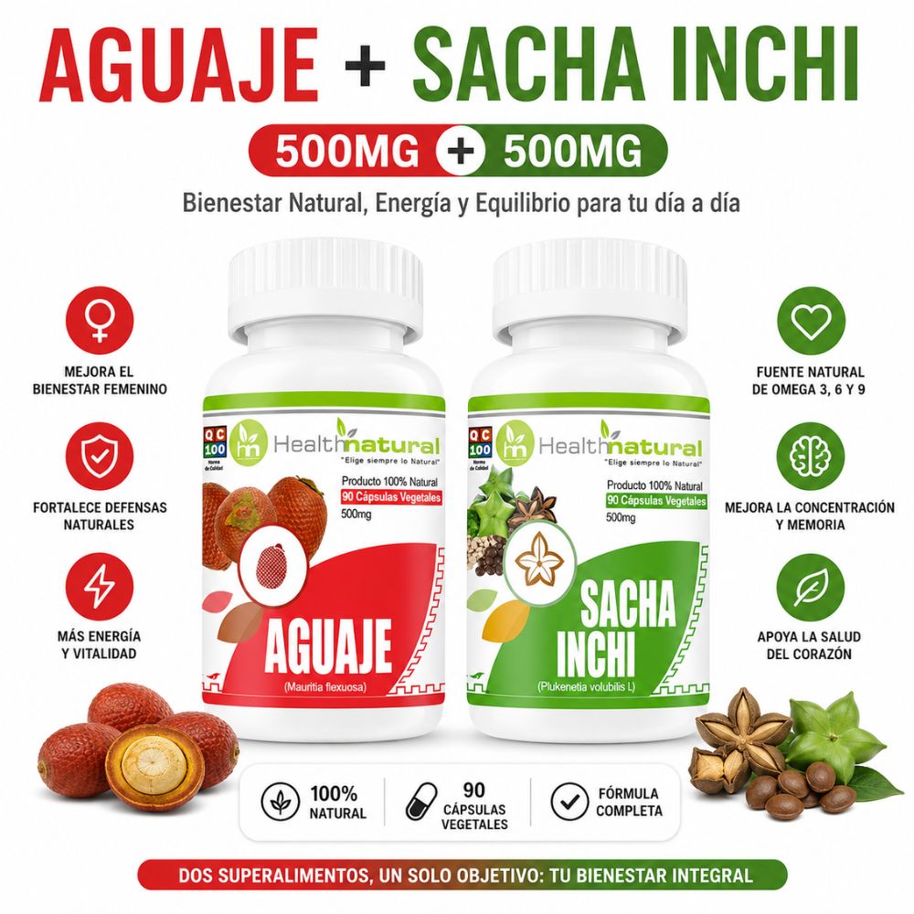 AGUAJE HEALTHNATURAL 500MG Y SACHA INCHI HEALTHNATURAL 500MG
