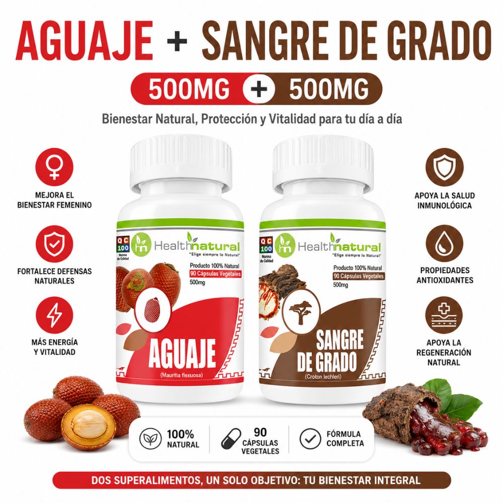 AGUAJE HEALTHNATURAL 500MG Y SANGRE DE GRADO HEALTHNATURAL 500MG