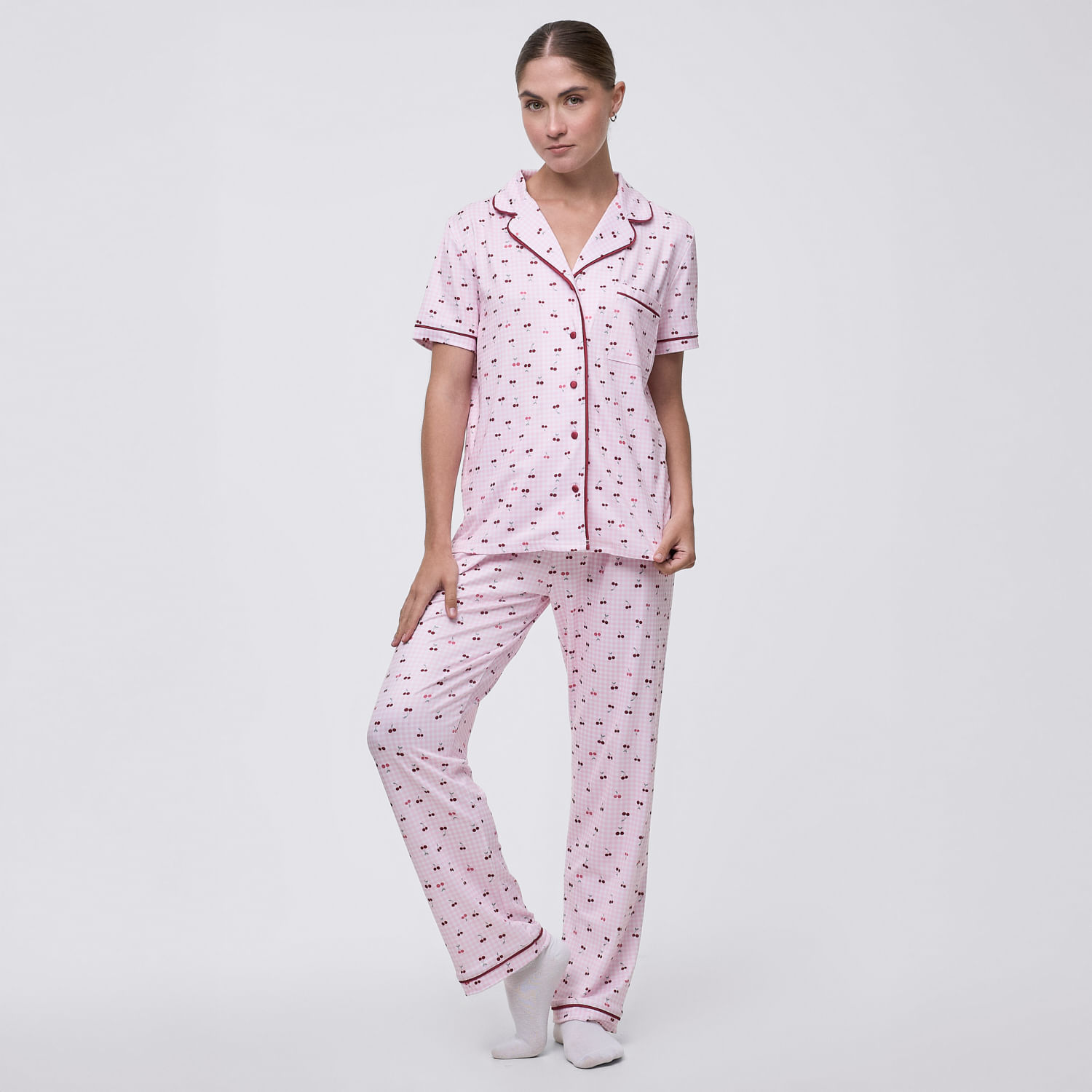 Pijama Mujer Cam Aop Vis Hypnotic Manga Corta + Pantalón Rosado Talla Xl