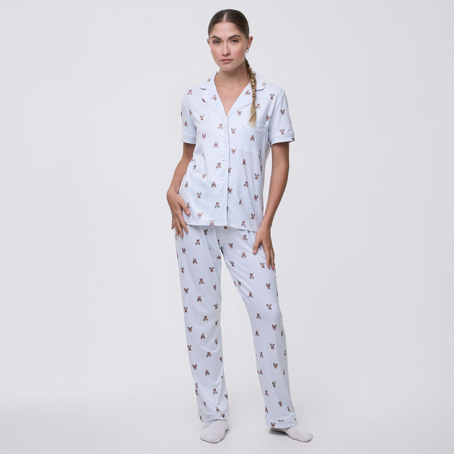 Pijama Mujer Cam Aop Vis Hypnotic Manga Corta + Pantalón Celeste Bebé Talla L