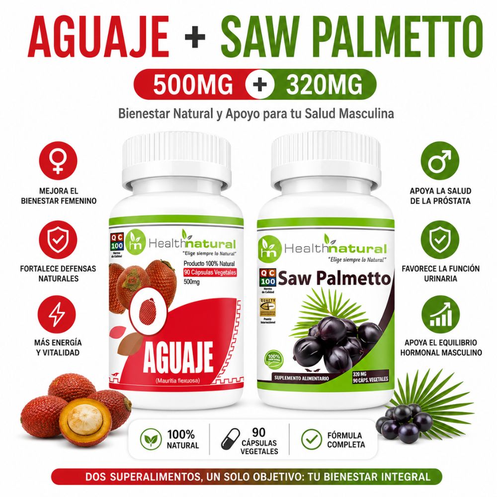 AGUAJE HEALTHNATURAL 500MG Y SAW PALMETTO HEALTHNATURAL 500MG